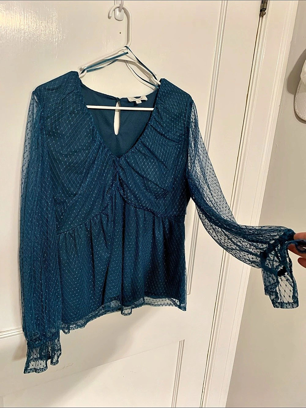 Calligraphe Blue Lace Peplum Blouse Size Medium